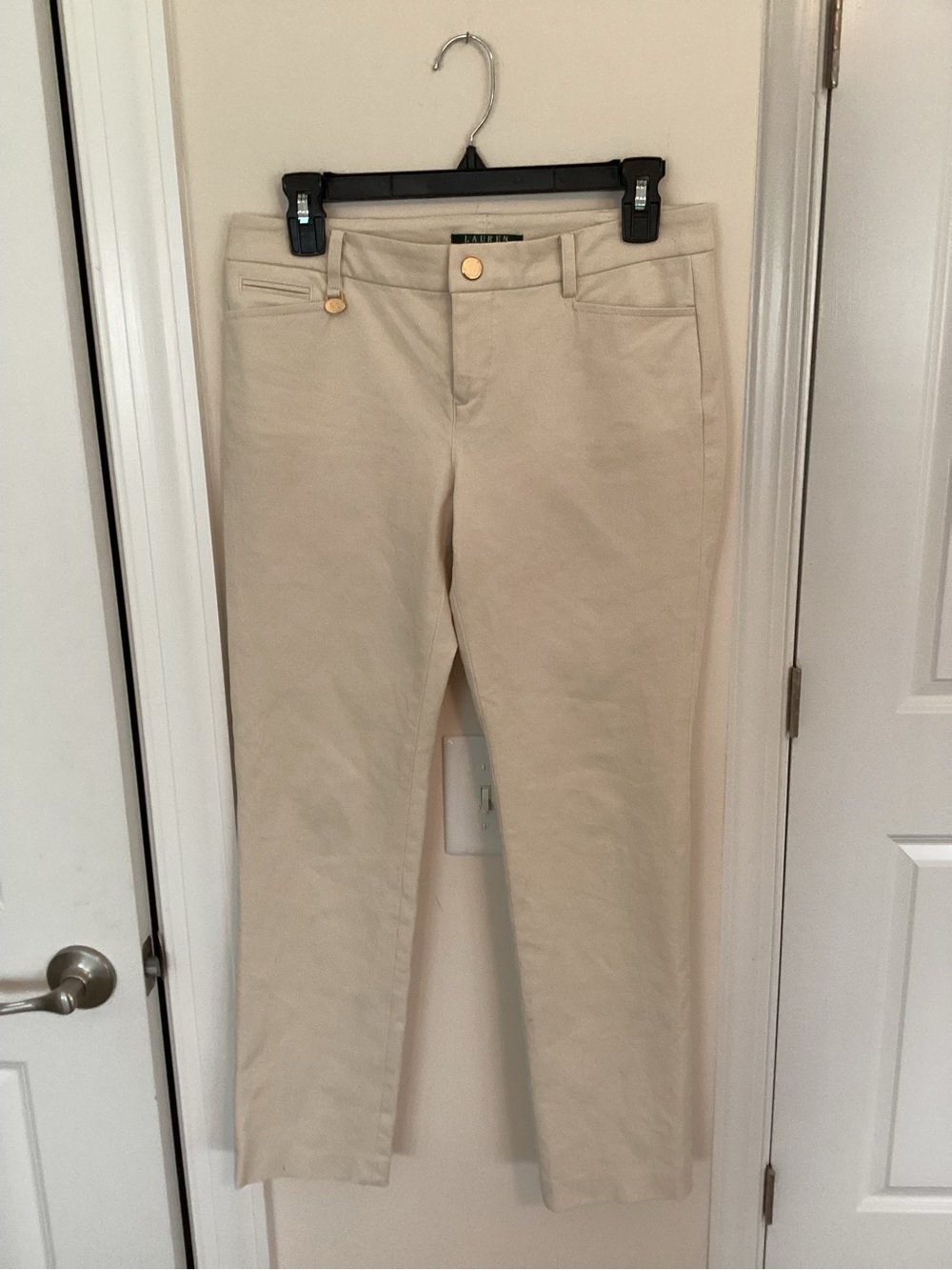Ralph Lauren Light Tan Chinos with Gold Hardware Accents. 4 petite